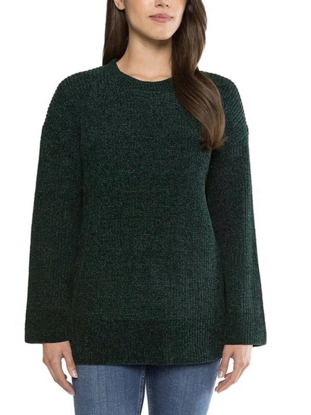 Matty M Cozy Dark Forest Green Chenille Crewneck Sweater Size Medium Heavy Knit